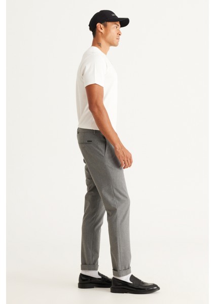 ALTINYILDIZ CLASSICS Erkek Gri Slim Fit Dar Kesim Beli Bağlamalı Desenli Esnek Pantolon