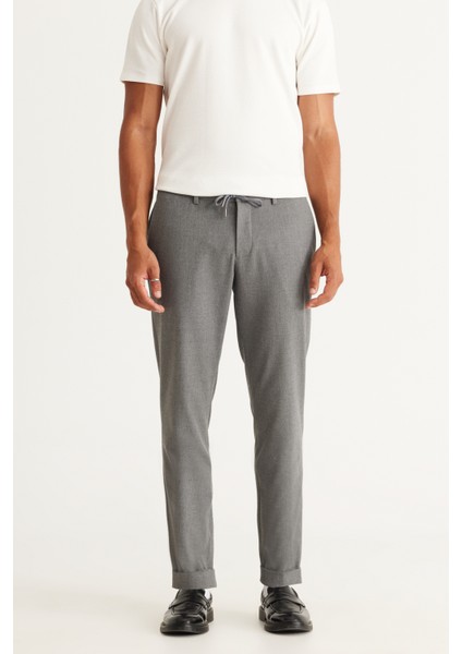 ALTINYILDIZ CLASSICS Erkek Gri Slim Fit Dar Kesim Beli Bağlamalı Desenli Esnek Pantolon fiyatları