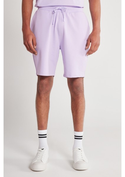 Unisex Lila Standart Fit Normal Kesim Pamuklu Cepli Esnek Örme Şort