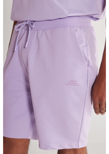 Unisex Lila Standart Fit Normal Kesim Pamuklu Cepli Esnek Örme Şort