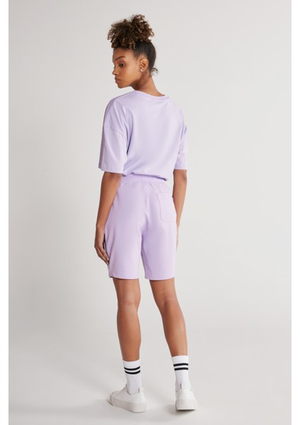 Unisex Lila Standart Fit Normal Kesim Pamuklu Cepli Esnek Örme Şort