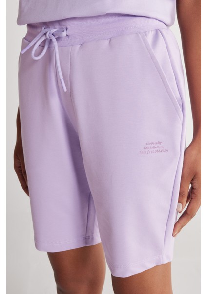 Unisex Lila Standart Fit Normal Kesim Pamuklu Cepli Esnek Örme Şort