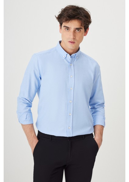 2'li Pamuklu Kolay Ütülenebliir Slim Fit Dar Kesim Düğmeli Yaka Oxford Gömlek Paketi