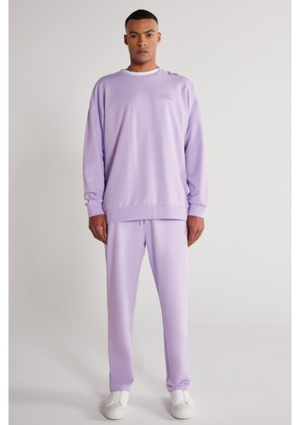 Unisex Lila Standart Fit Normal Kesim Cepli Pamuklu Esnek Eşofman Altı