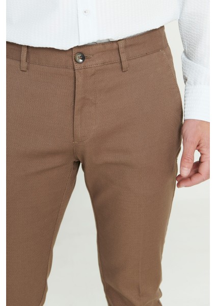 ALTINYILDIZ CLASSICS Erkek Camel Slim Fit Dar Kesim Armürlü Esnek Casual Pantolon