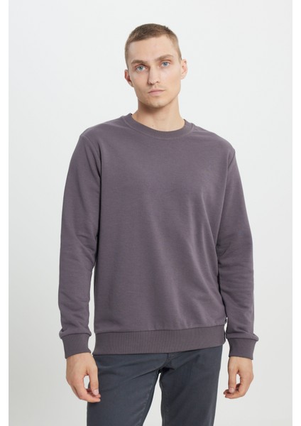 Erkek Koyu Gri Oversize Bol Kesim 3 İplik Bisiklet Yaka Pamuklu Sweatshirt