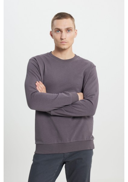Erkek Koyu Gri Oversize Bol Kesim 3 İplik Bisiklet Yaka Pamuklu Sweatshirt