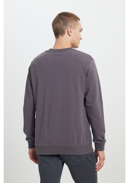Erkek Koyu Gri Oversize Bol Kesim 3 İplik Bisiklet Yaka Pamuklu Sweatshirt