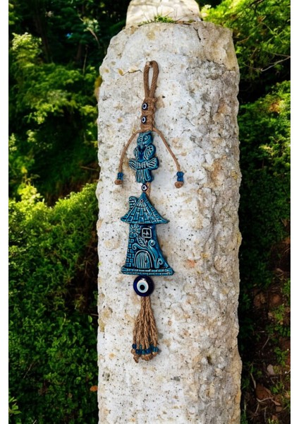 Nazar Boncuklu Seramik Ev ve Baykuş Desenli Vahşi Doğa Dekoratifli Çok Amaçlı Süs Eşya 11 x 56 cm