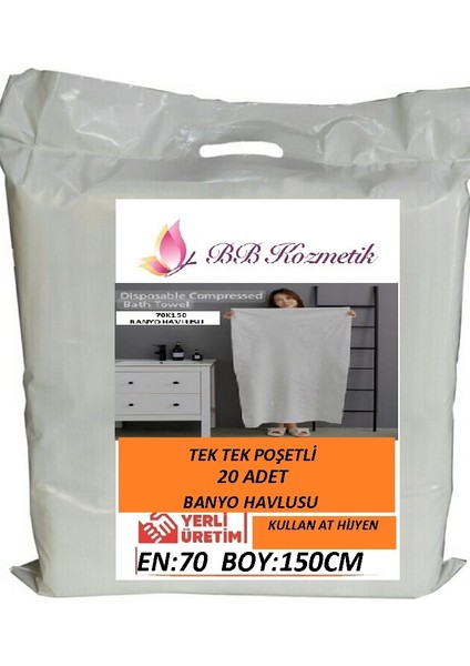 BB Kozmetik Tek Kullanımlık Banyo Havlusu Kullan At Tek Tek Poşetli Kişiye Özel 20 Adet 70 x 150 cm