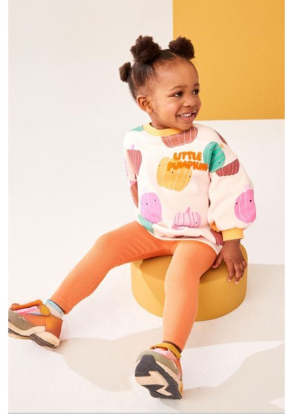 Balkabağı Desenli Panç Işlemeli Kız çocuk takım - Turuncu fiyatları