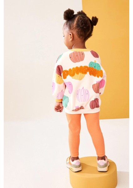 Balkabağı Desenli Panç Işlemeli Kız çocuk takım - Turuncu modelleri