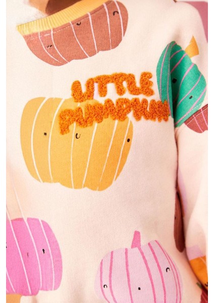 Balkabağı Desenli Panç Işlemeli Kız çocuk takım - Turuncu fırsatları