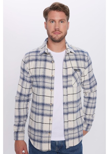 Erkek Slim Fit Dar Kesim Oduncu Tek Cep Kareli Kışlık Gömlek
