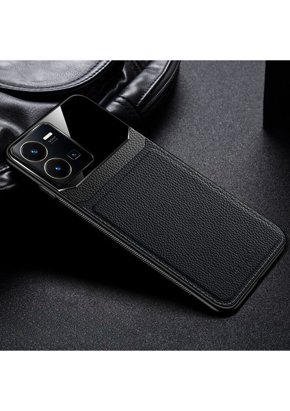 Vivo Y35 Kılıf Zebana Lens Deri Kılıf Siyah