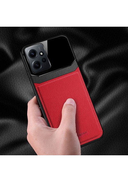 Xiaomi Redmi Note 12 Kılıf Zebana Lens Deri Kılıf Kırmızı