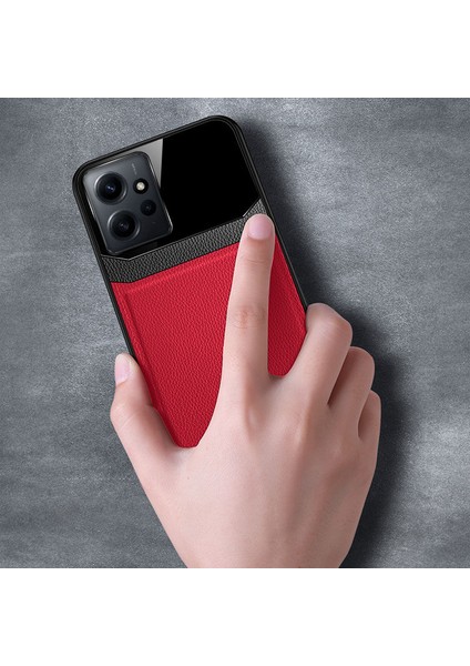 Xiaomi Redmi Note 12 Kılıf Zebana Lens Deri Kılıf Kırmızı