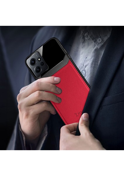 Xiaomi Redmi Note 12 Kılıf Zebana Lens Deri Kılıf Kırmızı