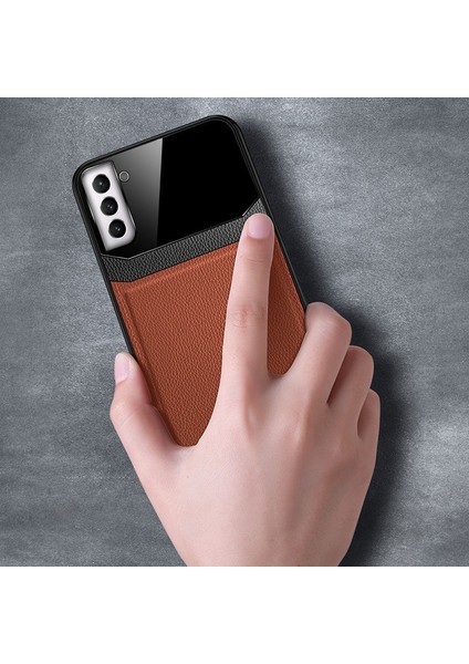 Samsung Galaxy S22 Kılıf Zebana Lens Deri Kılıf Kahverengi