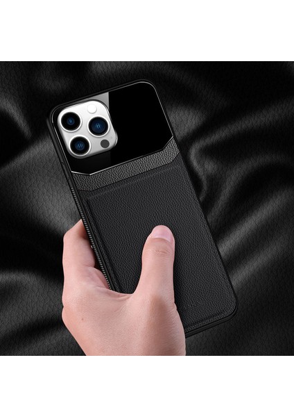 Apple iPhone 15 Pro Max Uyumlu Kılıf Zebana Lens Deri Kılıf Siyah