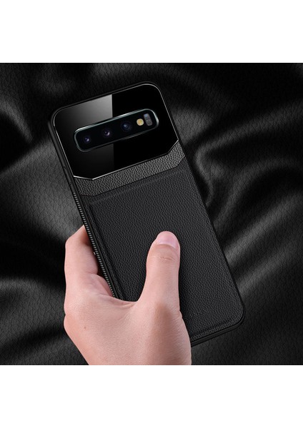 Samsung Galaxy S10 Plus Kılıf Zebana Lens Deri Kılıf Siyah