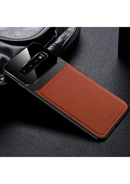 Samsung Galaxy S10 Plus Kılıf Zebana Lens Deri Kılıf Kahverengi