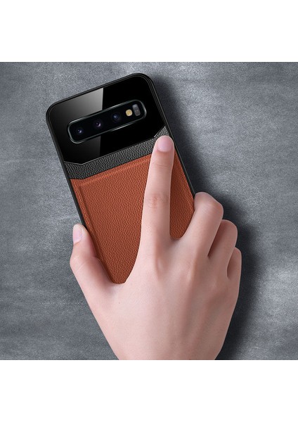 Samsung Galaxy S10 Plus Kılıf Zebana Lens Deri Kılıf Kahverengi modelleri