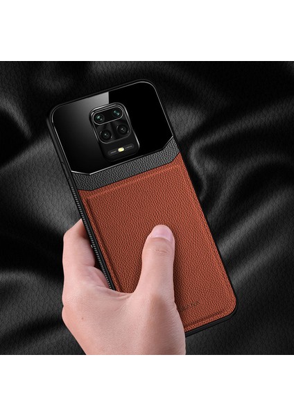 Xiaomi Redmi Note 9 Pro Max Kılıf Zebana Lens Deri Kılıf Kahverengi