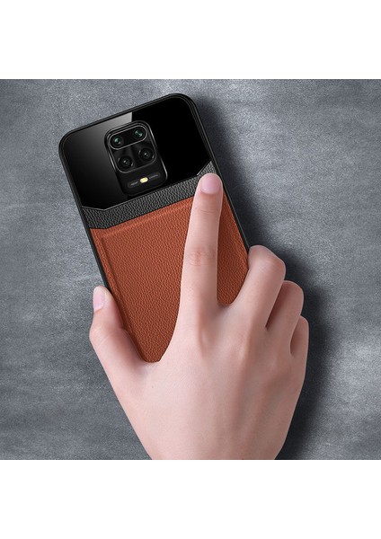 Xiaomi Redmi Note 9 Pro Max Kılıf Zebana Lens Deri Kılıf Kahverengi