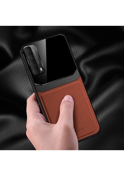 Huawei P Smart 2021 Kılıf Zebana Lens Deri Kılıf Kahverengi