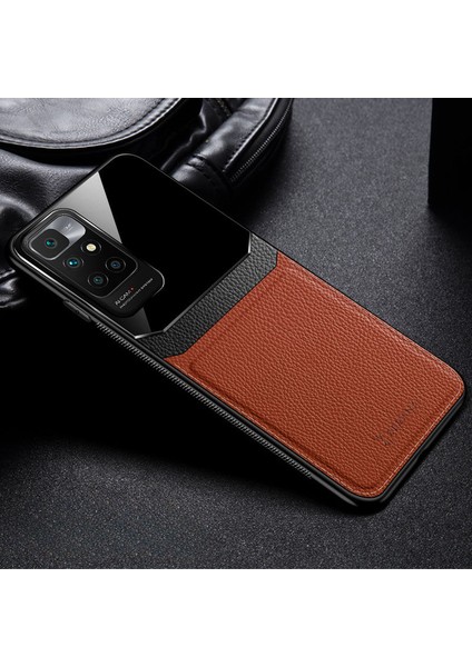 Xiaomi Redmi 10 2022 Kılıf Zebana Lens Deri Kılıf Kahverengi