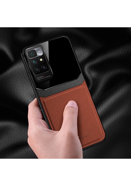 Xiaomi Redmi 10 2022 Kılıf Zebana Lens Deri Kılıf Kahverengi