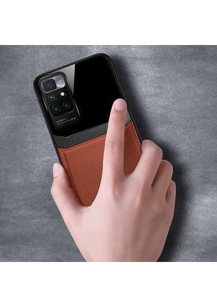 Xiaomi Redmi 10 2022 Kılıf Zebana Lens Deri Kılıf Kahverengi