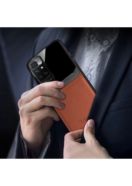 Xiaomi Redmi 10 2022 Kılıf Zebana Lens Deri Kılıf Kahverengi