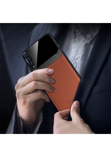 Samsung Galaxy A50S Kılıf Zebana Lens Deri Kılıf Kahverengi