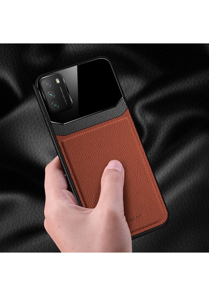 Xiaomi Poco M3 Kılıf Zebana Lens Deri Kılıf Kahverengi