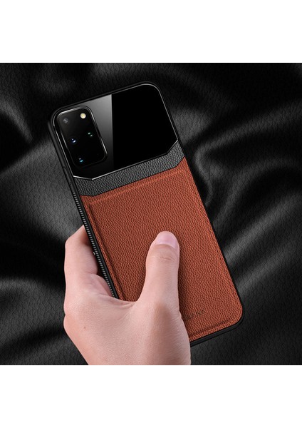 Samsung Galaxy S20 Plus Kılıf Zebana Lens Deri Kılıf Kahverengi