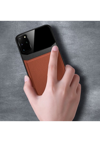 Samsung Galaxy S20 Plus Kılıf Zebana Lens Deri Kılıf Kahverengi