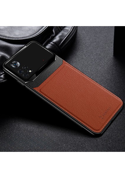 Xiaomi Poco X4 Pro 5g Kılıf Zebana Lens Deri Kılıf Kahverengi
