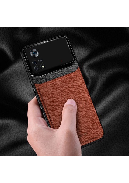 Xiaomi Poco X4 Pro 5g Kılıf Zebana Lens Deri Kılıf Kahverengi