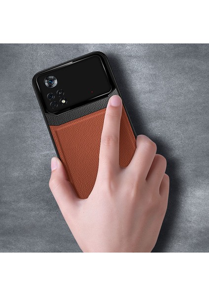 Xiaomi Poco X4 Pro 5g Kılıf Zebana Lens Deri Kılıf Kahverengi
