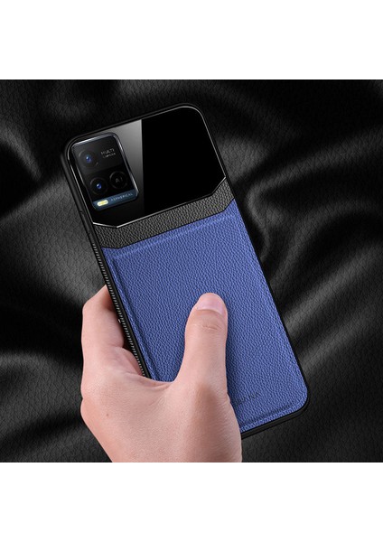 Vivo Y21 Kılıf Zebana Lens Deri Kılıf Lacivert