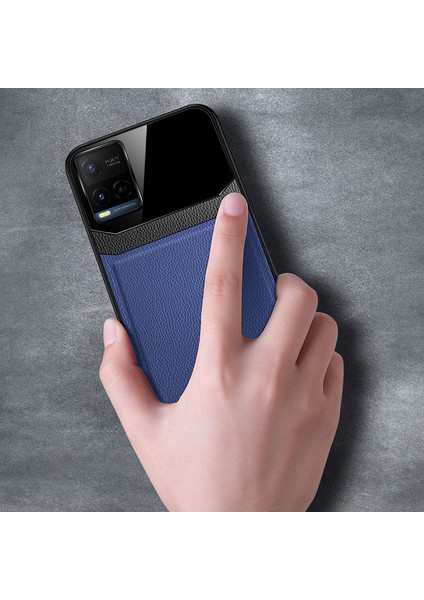 Vivo Y21 Kılıf Zebana Lens Deri Kılıf Lacivert
