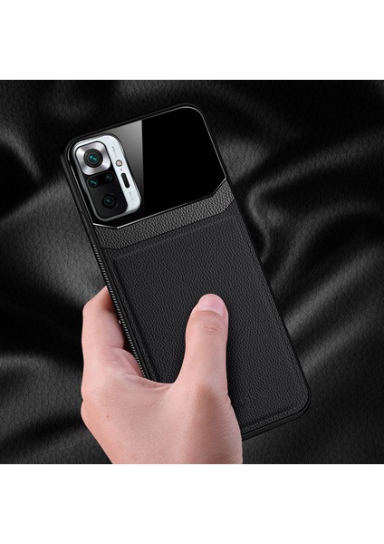Xiaomi Redmi Note 10 Pro Max Kılıf Zebana Lens Deri Kılıf Siyah
