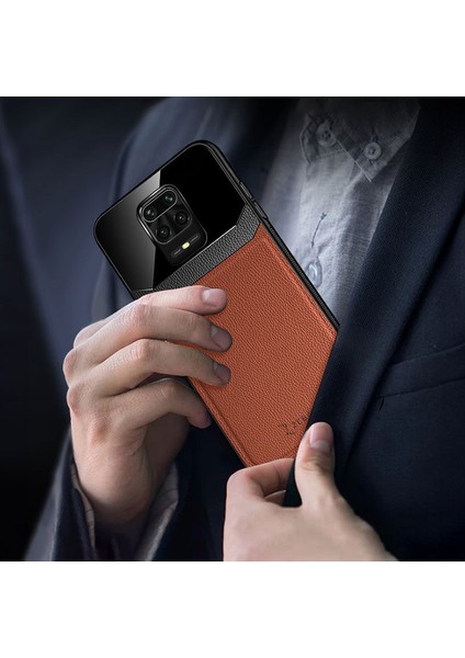 Xiaomi Redmi Note 9s Kılıf Zebana Lens Deri Kılıf Kahverengi
