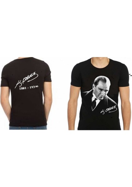 Siyah Kısa Kol Atatürk Tişörtü Model Pamuklu Xxxxl