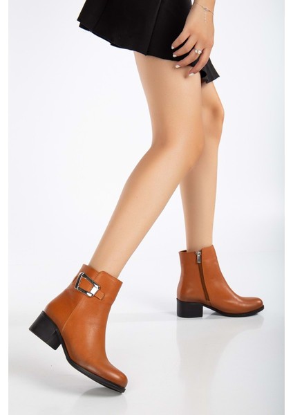 Kadın Deri Toka Detaylı Bot - Taba