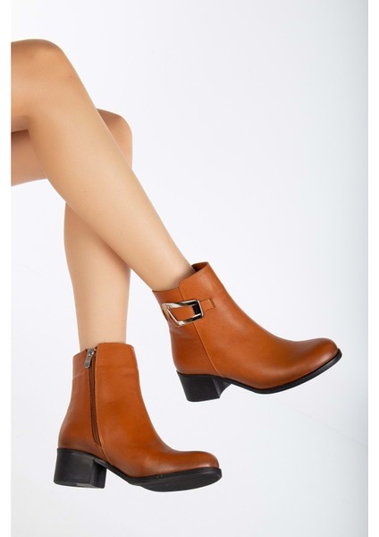 Kadın Deri Toka Detaylı Bot - Taba fiyatları