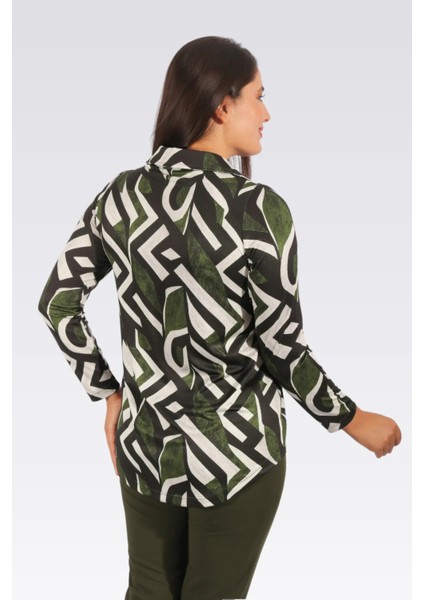 Tolga Saraçoğlu Kadın Polo Yaka Uzun Kol Desenli Örme Bluz 10933 Haki fırsatları