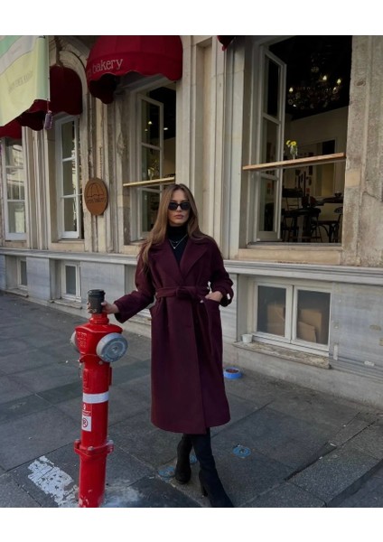 Bordo Kuşaklı Premium Kaşe Kaban fırsatları
